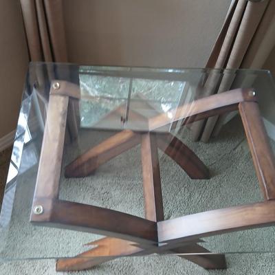 Modern Glass-Top End Table with Sculptural Wood Base (2 of 2)