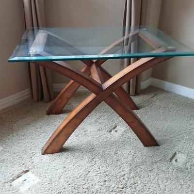 Modern Glass-Top End Table with Sculptural Wood Base (2 of 2)