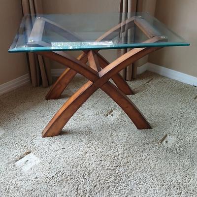 Modern Glass-Top End Table with Sculptural Wood Base (2 of 2)