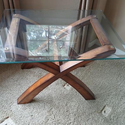 Modern Glass-Top End Table with Sculptural Wood Base (2 of 2)