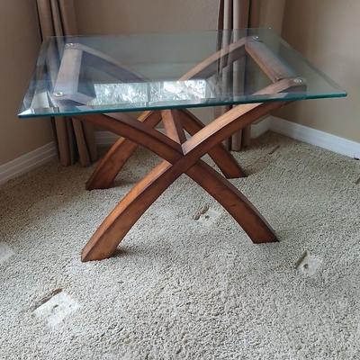Modern Glass-Top End Table with Sculptural Wood Base (2 of 2)