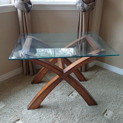 Modern Glass-Top End Table with Sculptural Wood Base (2 of 2)