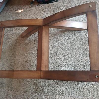 Modern = Glass-Top Coffee Table with Sculptural Wood Base