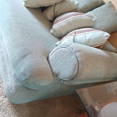 Teal Upholstered Sofa with Accent Pillows