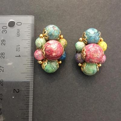Vintage multicolored bead clip on earrings