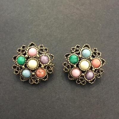 Super cute, vintage, multicolored bronze, toned clip on earrings Sarah Coventry
