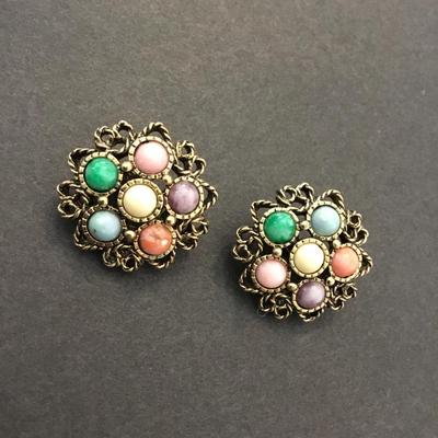 Super cute, vintage, multicolored bronze, toned clip on earrings Sarah Coventry