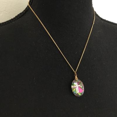 Beautiful vintage, aurora borealis rainbow crystal cross necklace