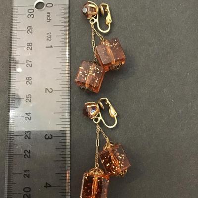 Lucite cube clip on dangle earrings 60’s