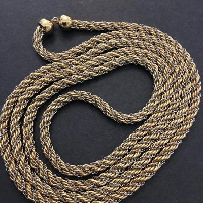 Vintage very nice gold and silver toned rope chain necklace