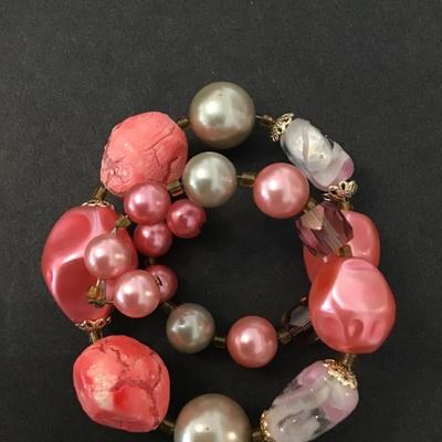 Pink vintage beaded wrap bracelet