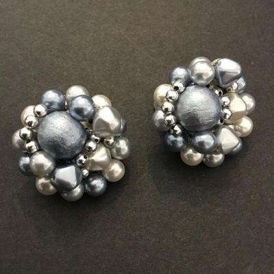 Beautiful ice blue beaded vintage clip on earrings