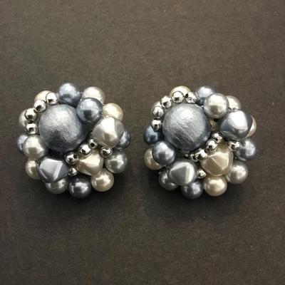 Beautiful ice blue beaded vintage clip on earrings