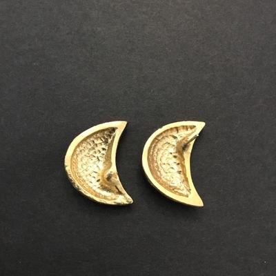 Vintage gold tones, ready enamel, half moon shaped earrings