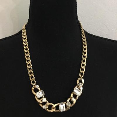 Thick, chunky gold, toned, rhinestone statement, necklace