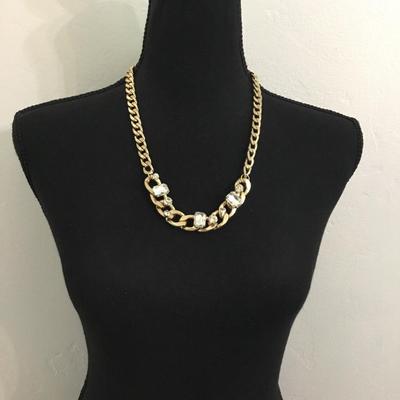 Thick, chunky gold, toned, rhinestone statement, necklace