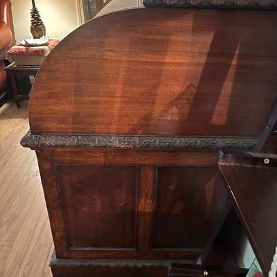 Large Exquisitely Carved Roll Top Desk Imported From Scotland (LR-RG)