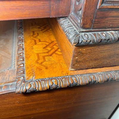 Large Exquisitely Carved Roll Top Desk Imported From Scotland (LR-RG)