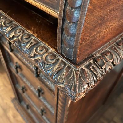 Large Exquisitely Carved Roll Top Desk Imported From Scotland (LR-RG)