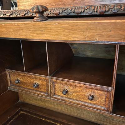 Large Exquisitely Carved Roll Top Desk Imported From Scotland (LR-RG)