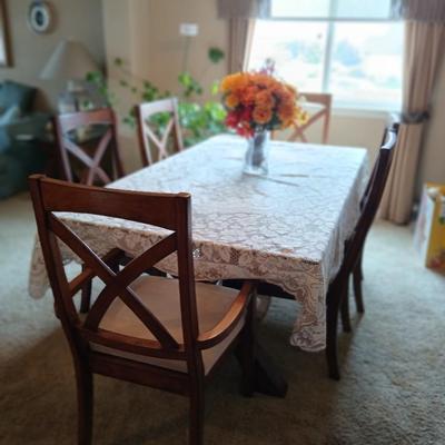 Modern Craftsman-Style Glass Top Dining Table with 6 Chairs