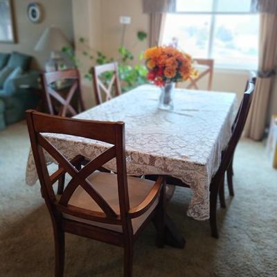 Modern Craftsman-Style Glass Top Dining Table with 6 Chairs
