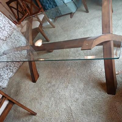 Modern Craftsman-Style Glass Top Dining Table with 6 Chairs