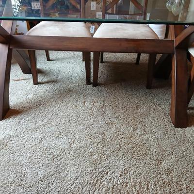 Modern Craftsman-Style Glass Top Dining Table with 6 Chairs