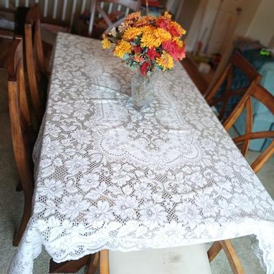 Modern Craftsman-Style Glass Top Dining Table with 6 Chairs