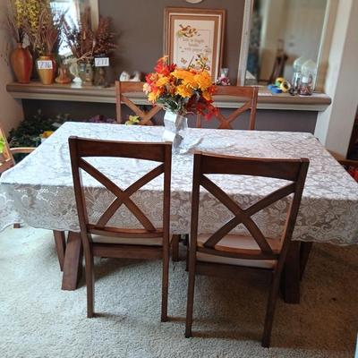 Modern Craftsman-Style Glass Top Dining Table with 6 Chairs