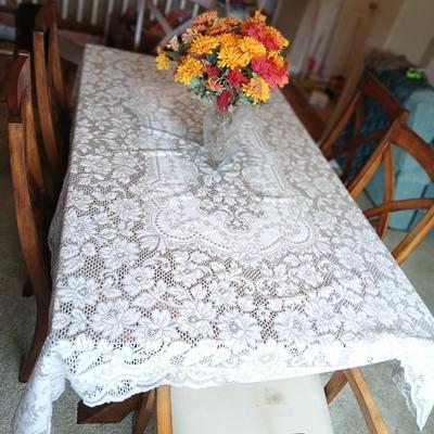 Modern Craftsman-Style Glass Top Dining Table with 6 Chairs