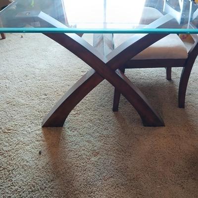 Modern Craftsman-Style Glass Top Dining Table with 6 Chairs