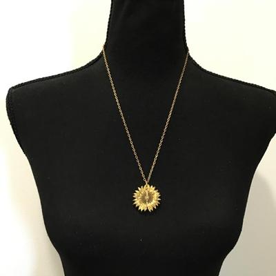 Gold, toned, sunflower you are my sunshine, locket type necklace