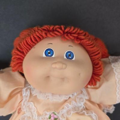 Vintage 1985 Cabbage Patch Kid Girl – Coleco – Red Hair, Peach Outfit with Floral Trim