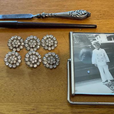 Sterling nail file, buttons, pen and frame