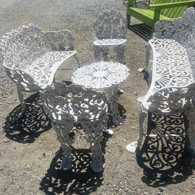Sale Photo Thumbnail #68: Antique Victorian Cast Iron Grape Leaf Garden 5 Piece Set