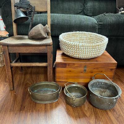 Rustic Decor Lot - Wood, Cast Iron, Brass