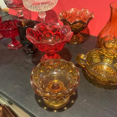 Large Lot - Vintage Red & Amber Glass Lot