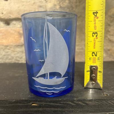 Sale Photo Thumbnail #328: Set of four cobalt ships tumblers -Hazel Atlas Sportsman series