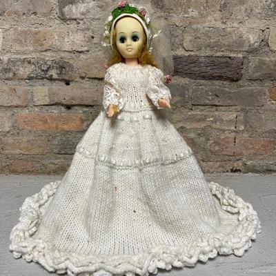 Sale Photo Thumbnail #364: Vintage bride doll with hand-crocheted dress, porcelain fairy doll, snow queen and 4x6 frame