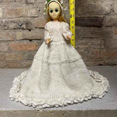 Sale Photo Thumbnail #365: Vintage bride doll with hand-crocheted dress, porcelain fairy doll, snow queen and 4x6 frame
