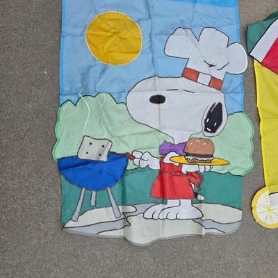 Lot of 4 Decorative Garden Flags – Pooh Bear, Mickey Mouse, Snoopy, & Watermelon