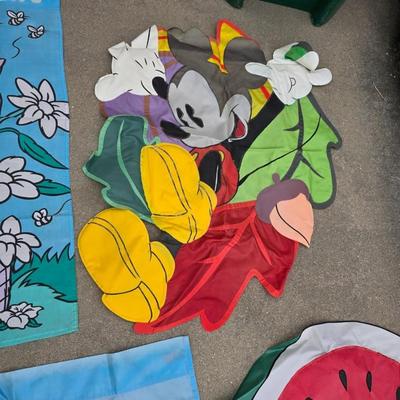 Lot of 4 Decorative Garden Flags – Pooh Bear, Mickey Mouse, Snoopy, & Watermelon