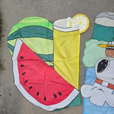 Lot of 4 Decorative Garden Flags – Pooh Bear, Mickey Mouse, Snoopy, & Watermelon