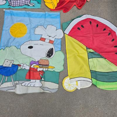 Lot of 4 Decorative Garden Flags – Pooh Bear, Mickey Mouse, Snoopy, & Watermelon