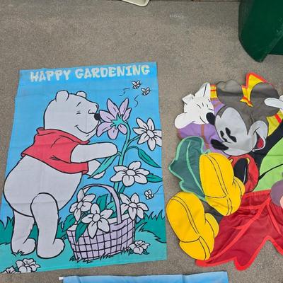 Lot of 4 Decorative Garden Flags – Pooh Bear, Mickey Mouse, Snoopy, & Watermelon