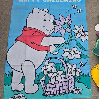 Lot of 4 Decorative Garden Flags – Pooh Bear, Mickey Mouse, Snoopy, & Watermelon