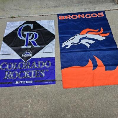 Lot of 2 Large Sports Flags – Colorado Rockies & Denver Broncos