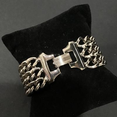Vintage, silver, toned, thick, chunky chain link bracelet