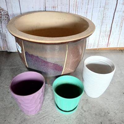 Lot of 4 Decorative Planters – Mixed Sizes & Colors - Orchids! Flowerpots